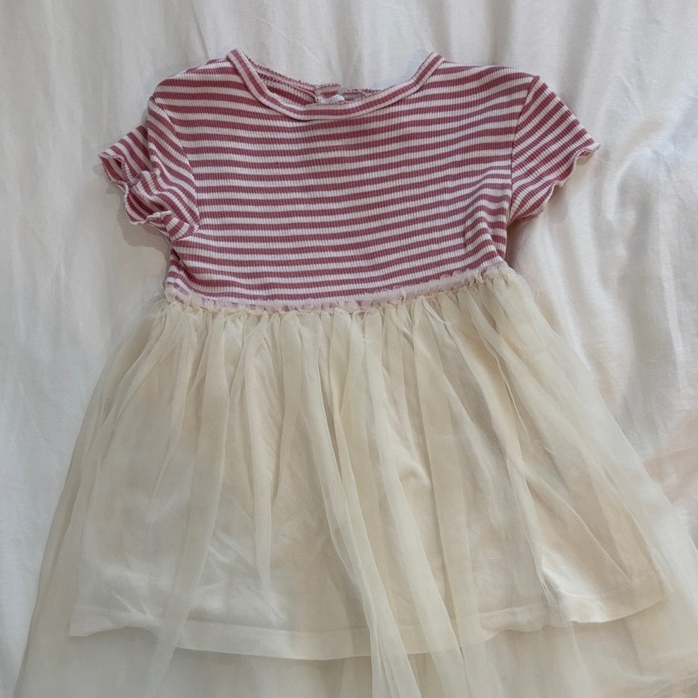 Zara girls Pink and White Striped tutu Dress